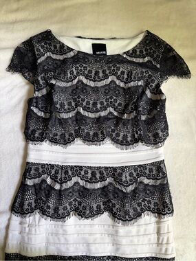 Melrose Black & White Lace Midi Dress